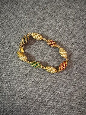 Vintage Camrose & Kross Jacqueline Kennedy gold plated egg bracelet; multi color